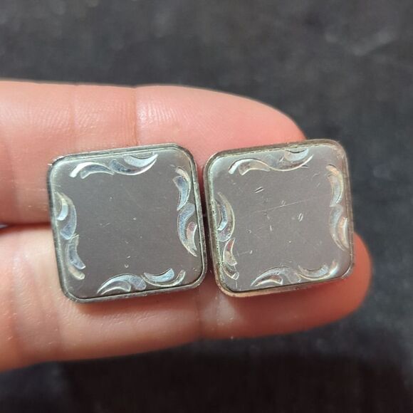 Vtg Silver ANSON Diamond Cut etched Design Unique Cufflinks 10g - Picture 1 of 8